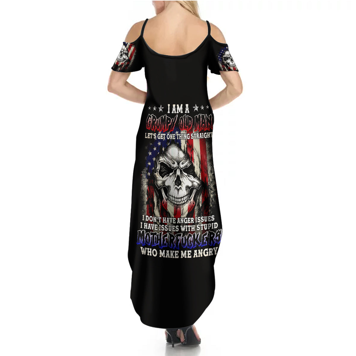 American Skull Summer Maxi Dress Grumpy Old Man Motherfuckers Who Make Me Angry - Wonder Print Shop