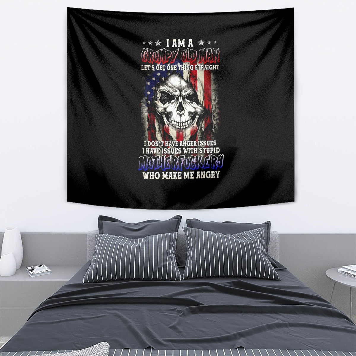 American Skull Tapestry Grumpy Old Man Motherfuckers Who Make Me Angry - Wonder Print Shop