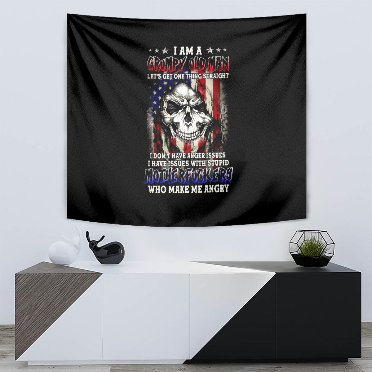 American Skull Tapestry Grumpy Old Man Motherfuckers Who Make Me Angry - Wonder Print Shop