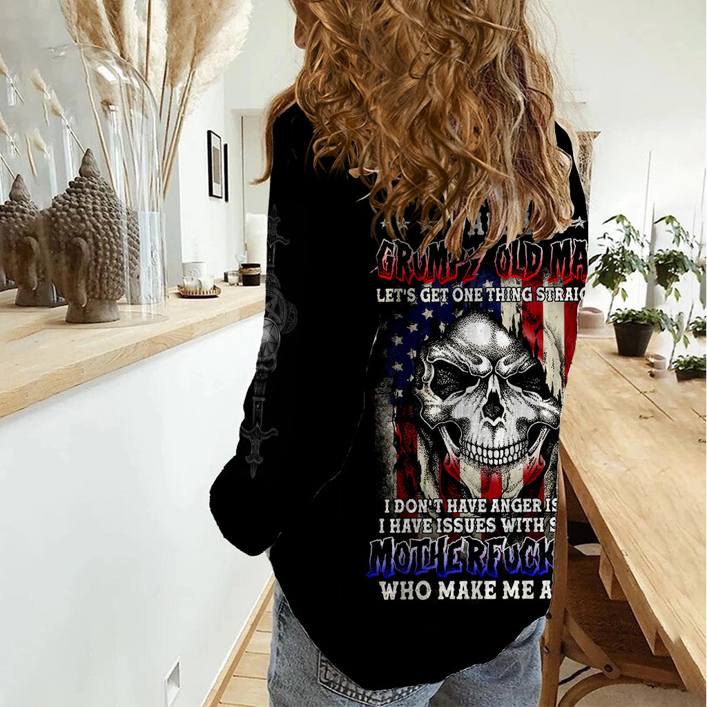 American Skull Women Casual Shirt Grumpy Old Man Motherfuckers Who Make Me Angry - Wonder Print Shop