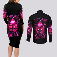 Witch Skull Couples Matching Long Sleeve Bodycon Dress and Long Sleeve Button Shirts Iam The Spell - Wonder Print Shop