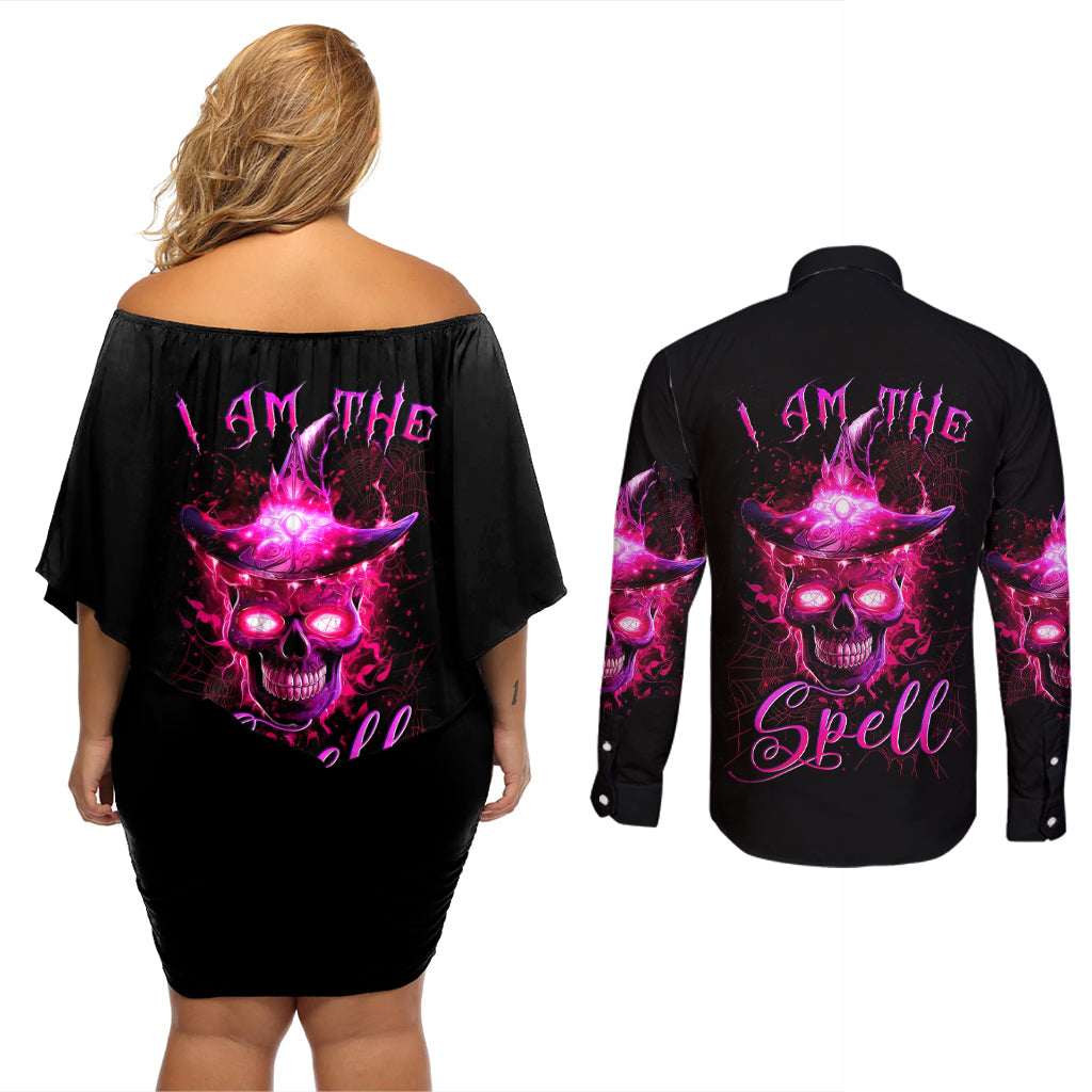 Witch Skull Couples Matching Off Shoulder Short Dress and Long Sleeve Button Shirts Iam The Spell - Wonder Print Shop