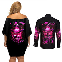 Witch Skull Couples Matching Off Shoulder Short Dress and Long Sleeve Button Shirts Iam The Spell - Wonder Print Shop
