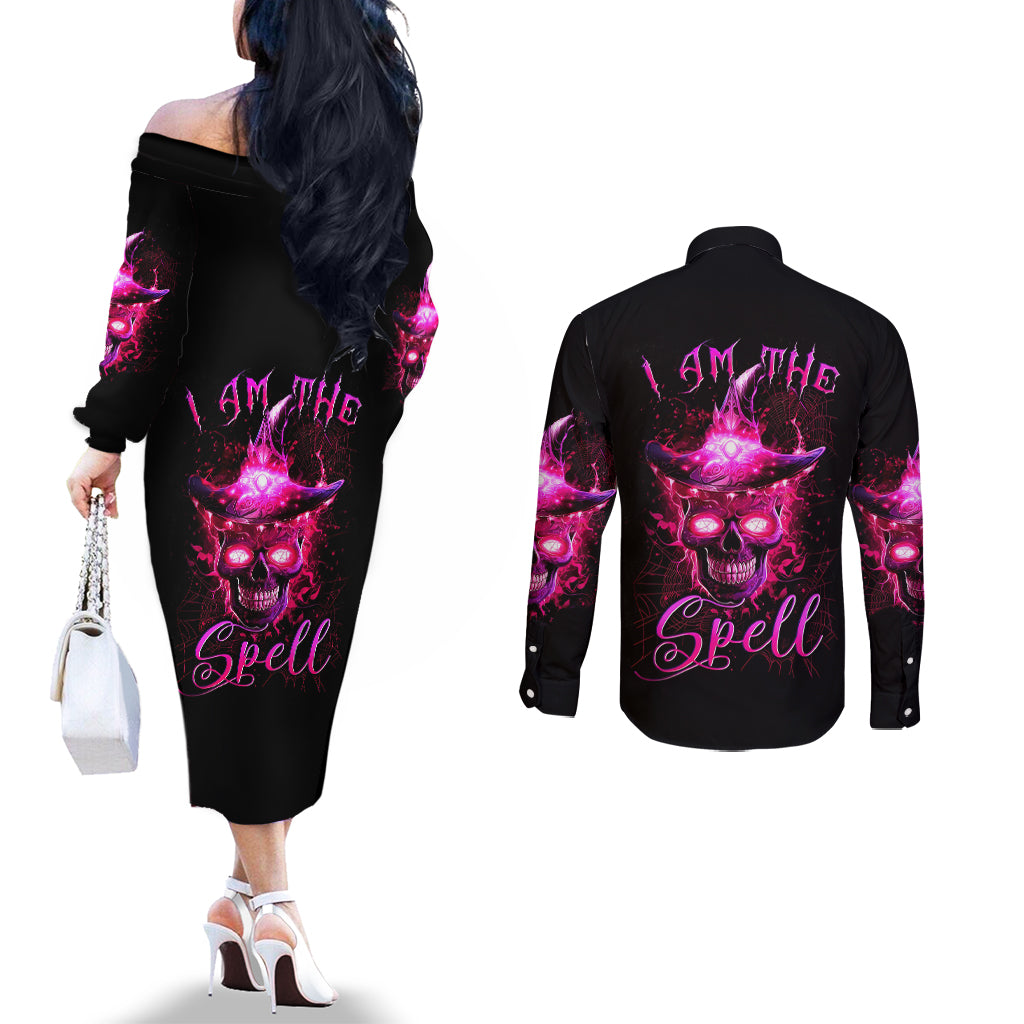 witch-skull-couples-matching-off-the-shoulder-long-sleeve-dress-and-long-sleeve-button-shirts-iam-the-spell