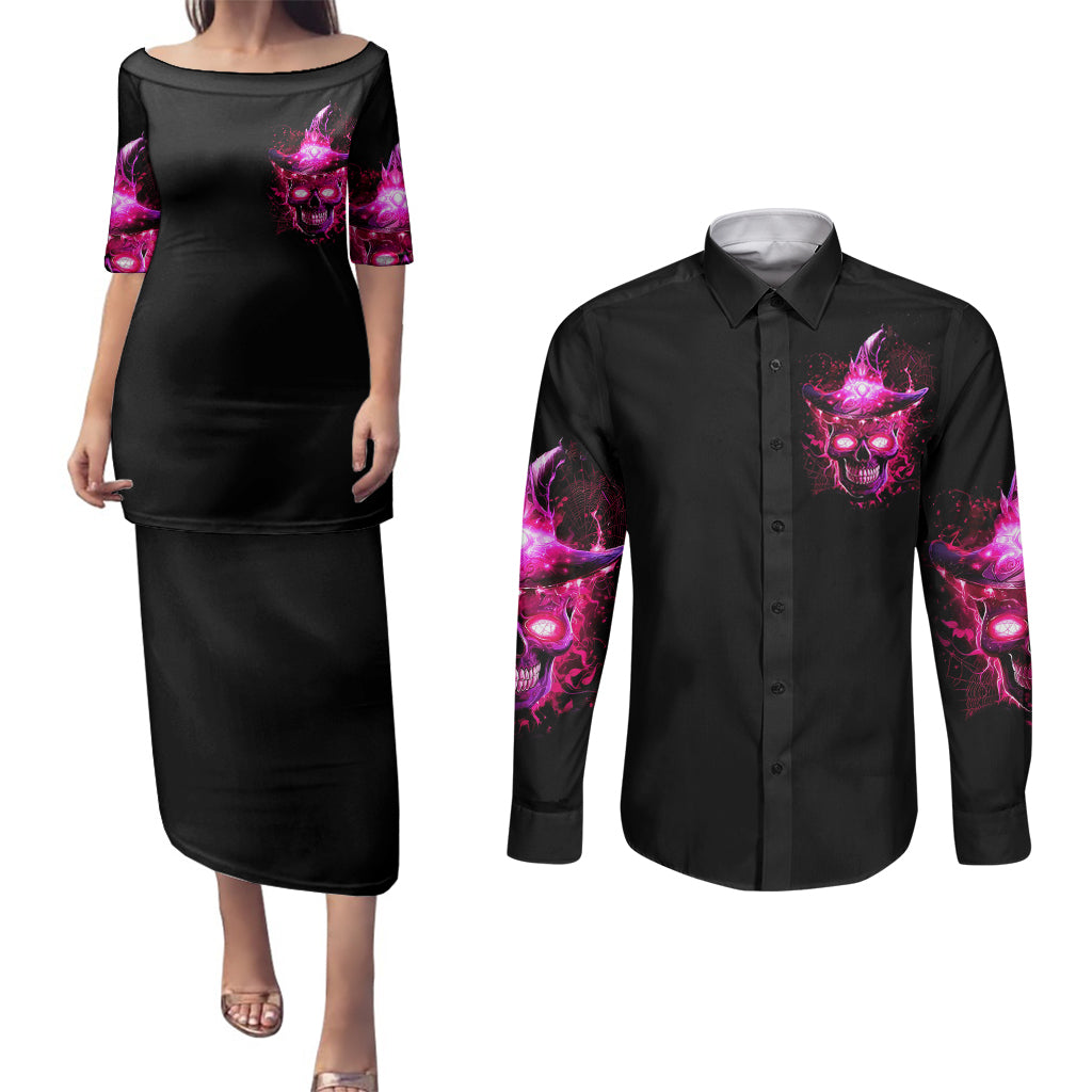 Witch Skull Couples Matching Puletasi Dress and Long Sleeve Button Shirts Iam The Spell - Wonder Print Shop