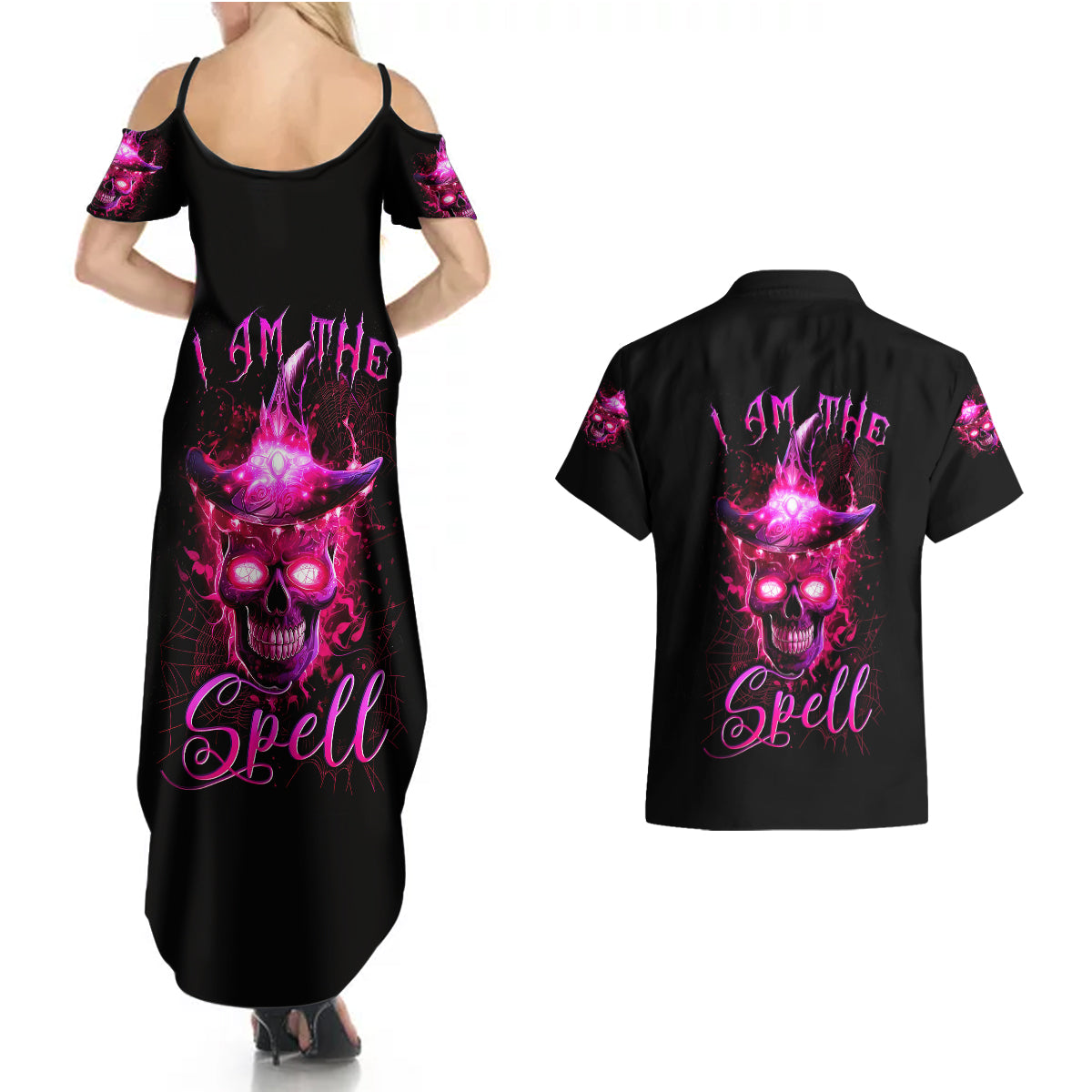 Witch Skull Couples Matching Summer Maxi Dress and Hawaiian Shirt Iam The Spell - Wonder Print Shop