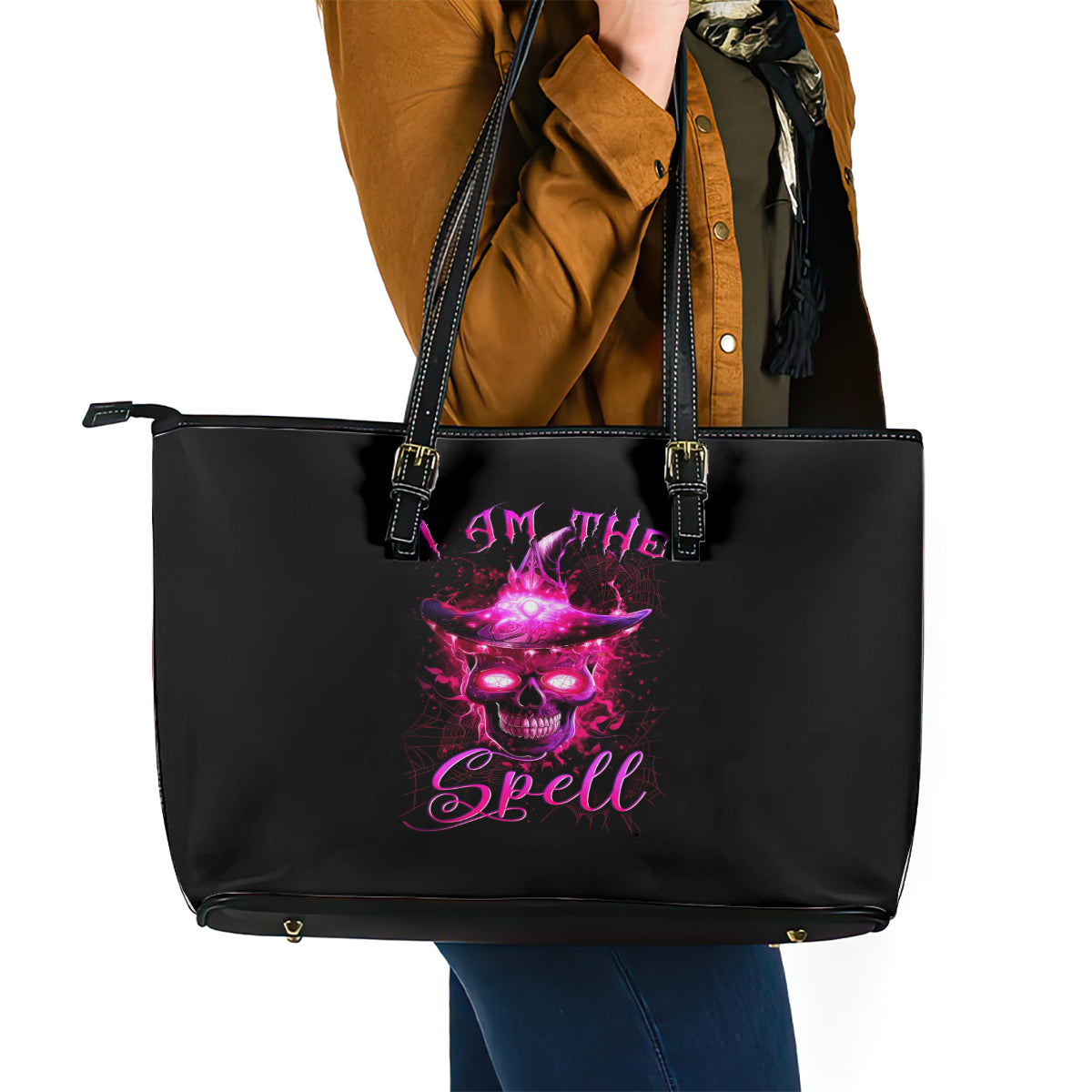 Witch Skull Leather Tote Bag Iam The Spell - Wonder Print Shop
