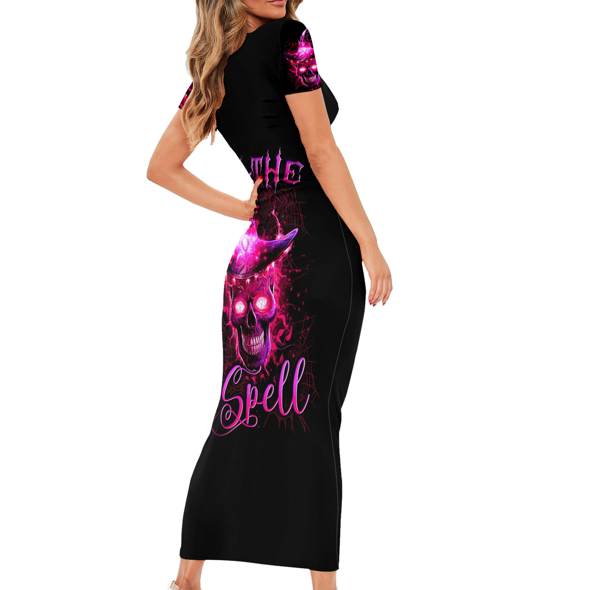 Witch Skull Short Sleeve Bodycon Dress Iam The Spell - Wonder Print Shop