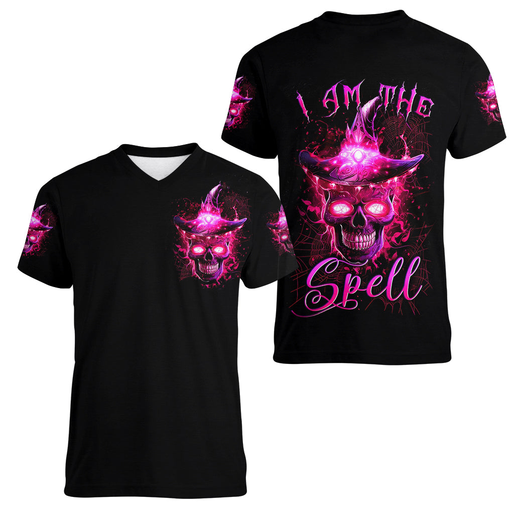Witch Skull Women V Neck T Shirt Iam The Spell - Wonder Print Shop