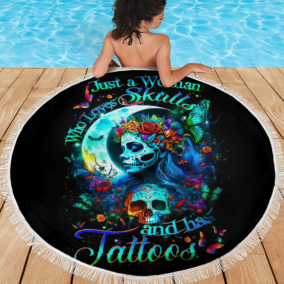 Fairy Skull Beach Blanket Just The Woman Who Loves Skull And Tattoo - Wonder Print Shop