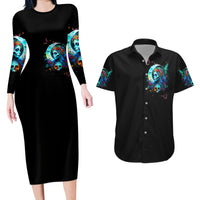 Fairy Skull Couples Matching Long Sleeve Bodycon Dress and Hawaiian Shirt Just The Woman Who Loves Skull And Tattoo - Wonder Print Shop