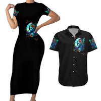 Fairy Skull Couples Matching Short Sleeve Bodycon Dress and Hawaiian Shirt Just The Woman Who Loves Skull And Tattoo - Wonder Print Shop
