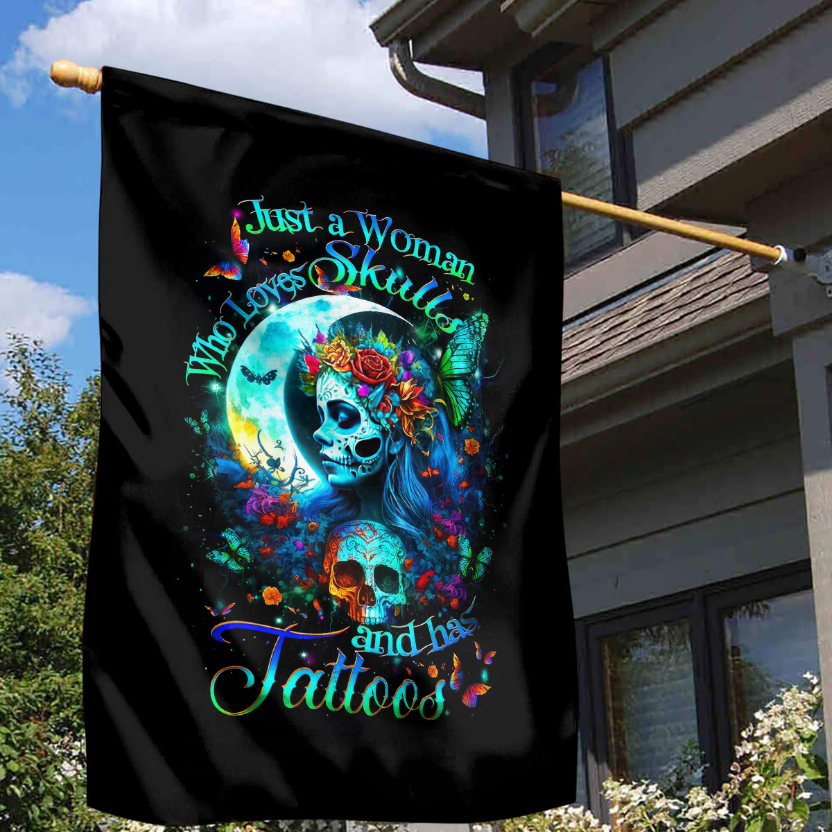 Fairy Skull Garden Flag Just The Woman Who Loves Skull And Tattoo - Wonder Print Shop
