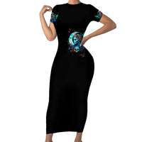 Fairy Skull Short Sleeve Bodycon Dress Just The Woman Who Loves Skull And Tattoo - Wonder Print Shop