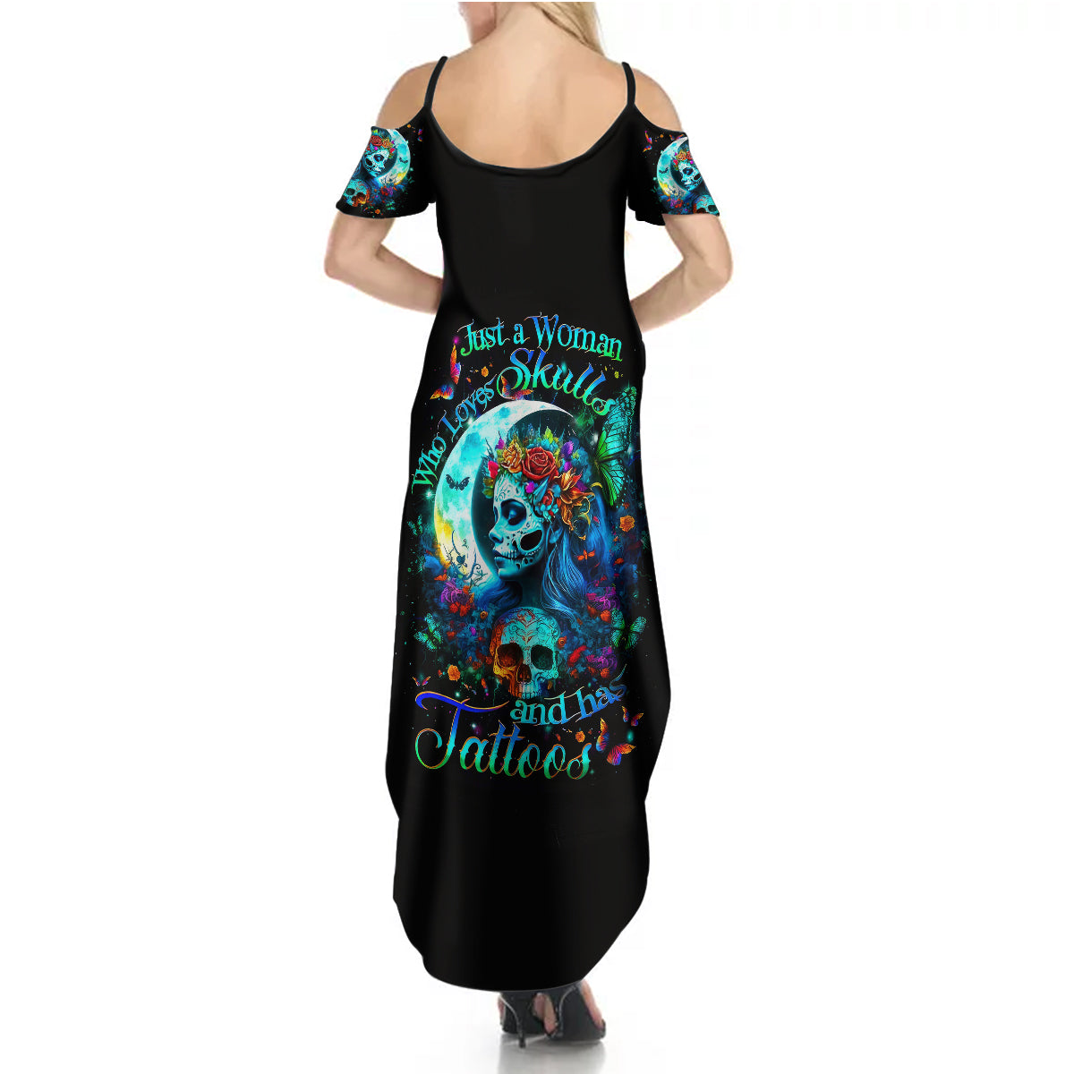 Fairy Skull Summer Maxi Dress Just The Woman Who Loves Skull And Tattoo - Wonder Print Shop