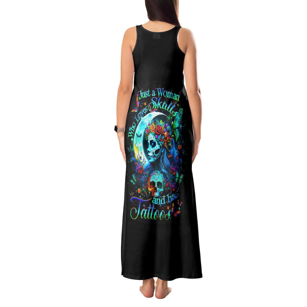 Fairy Skull Tank Maxi Dress Just The Woman Who Loves Skull And Tattoo - Wonder Print Shop