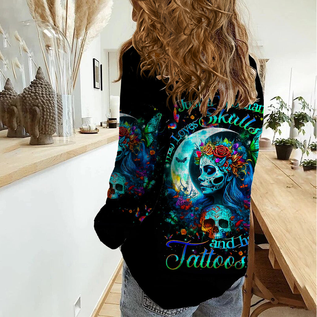 Fairy Skull Women Casual Shirt Just The Woman Who Loves Skull And Tattoo - Wonder Print Shop