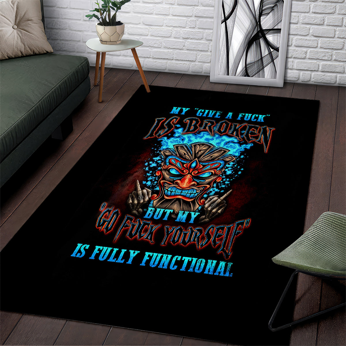 Tiki Skull Area Rug I Give A Fuck Is Broken But My Go Fuck Yourself - Wonder Print Shop