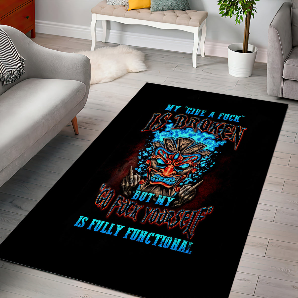 Tiki Skull Area Rug I Give A Fuck Is Broken But My Go Fuck Yourself - Wonder Print Shop