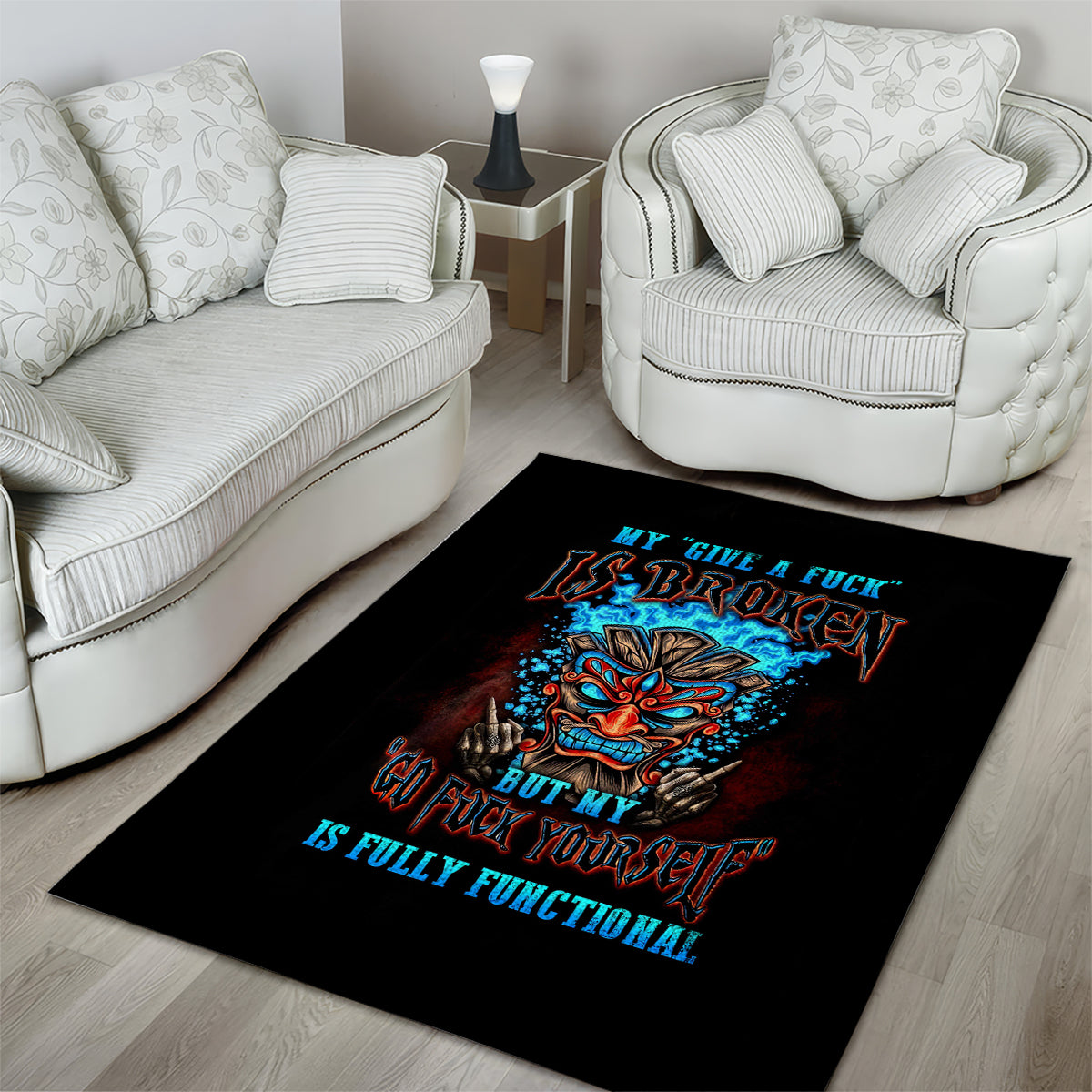 Tiki Skull Area Rug I Give A Fuck Is Broken But My Go Fuck Yourself - Wonder Print Shop
