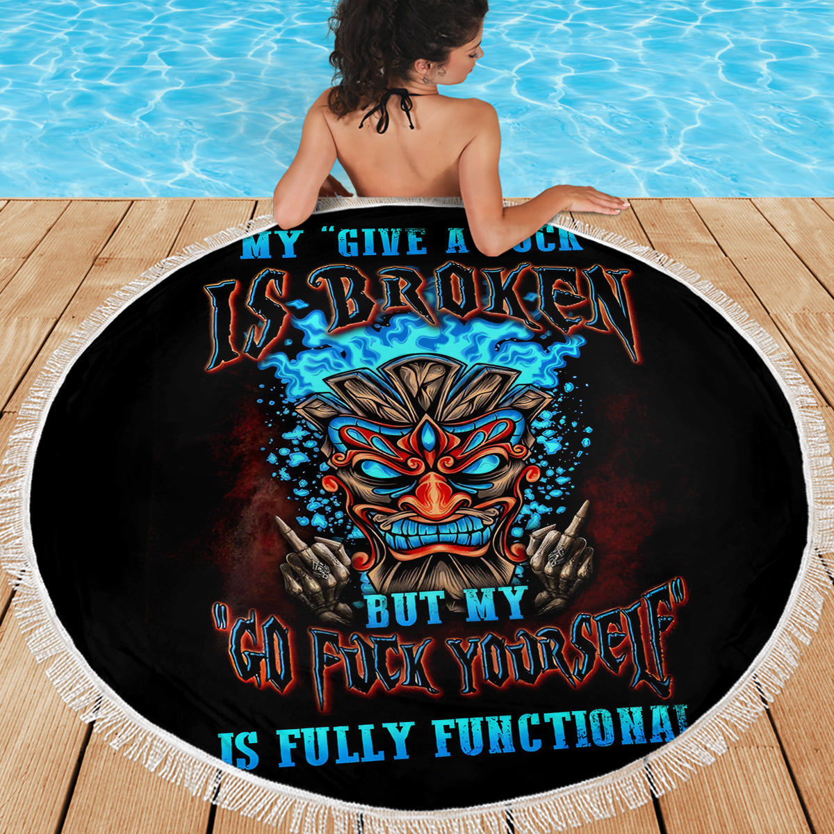 Tiki Skull Beach Blanket I Give A Fuck Is Broken But My Go Fuck Yourself - Wonder Print Shop