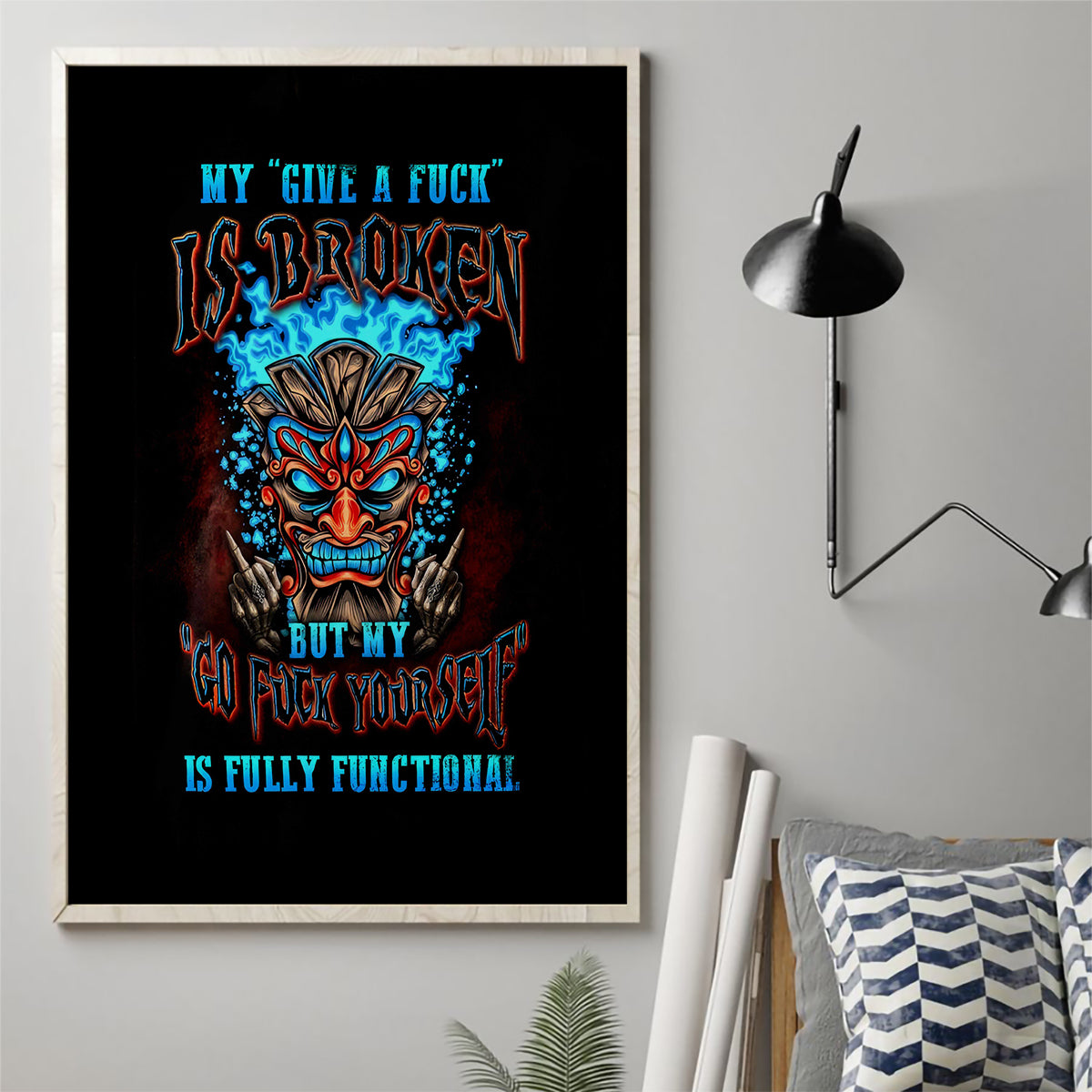 Tiki Skull Canvas Wall Art I Give A Fuck Is Broken But My Go Fuck Yourself - Wonder Print Shop