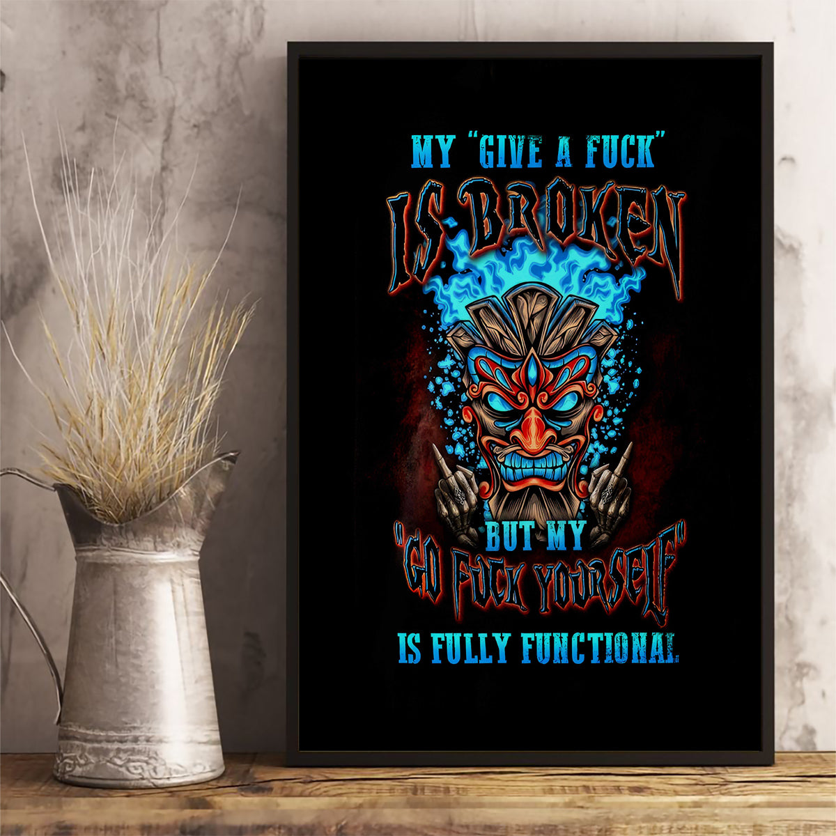 Tiki Skull Canvas Wall Art I Give A Fuck Is Broken But My Go Fuck Yourself - Wonder Print Shop