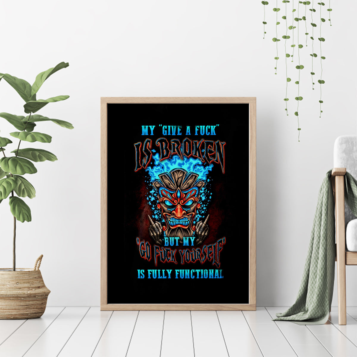 Tiki Skull Canvas Wall Art I Give A Fuck Is Broken But My Go Fuck Yourself - Wonder Print Shop