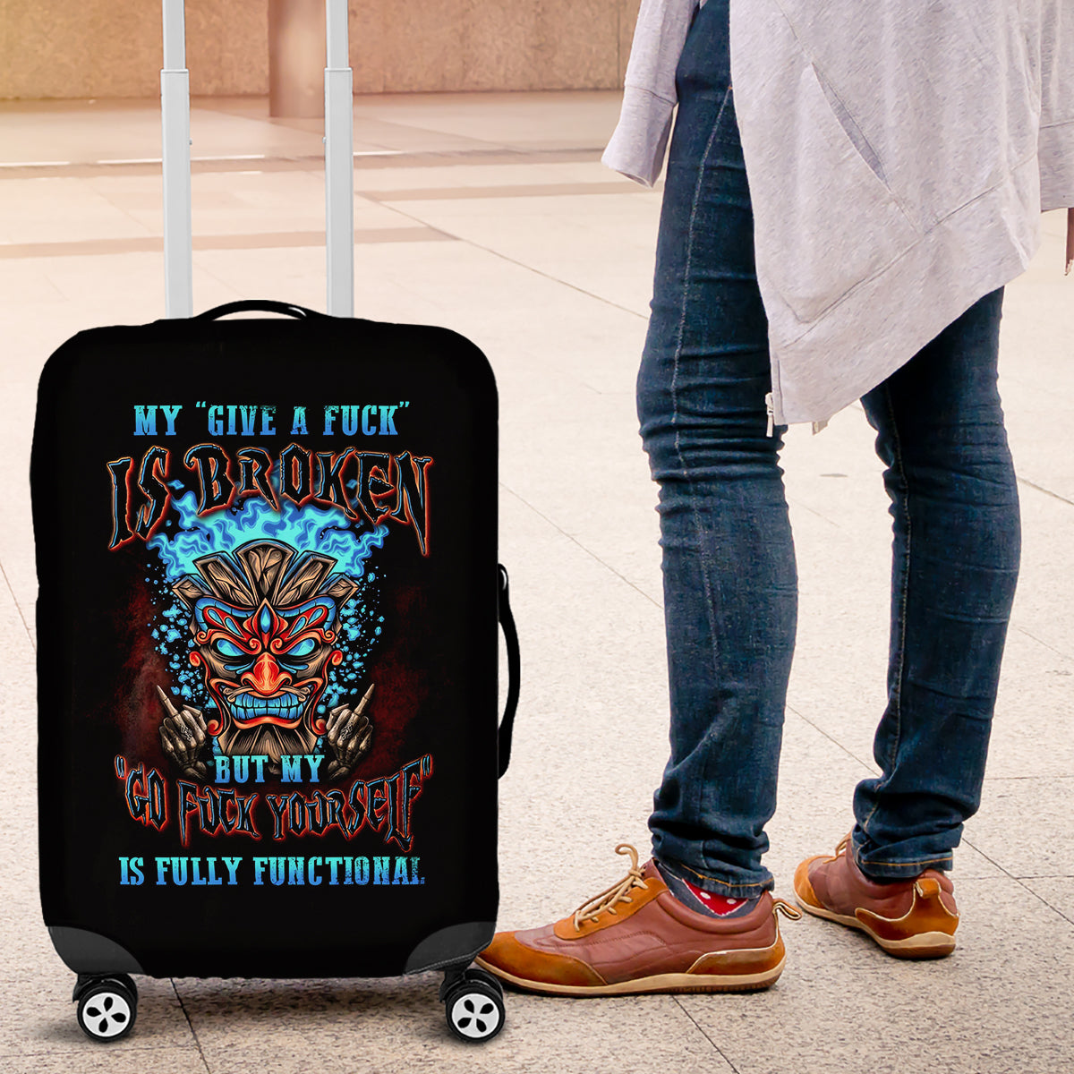 Tiki Skull Luggage Cover I Give A Fuck Is Broken But My Go Fuck Yourself - Wonder Print Shop