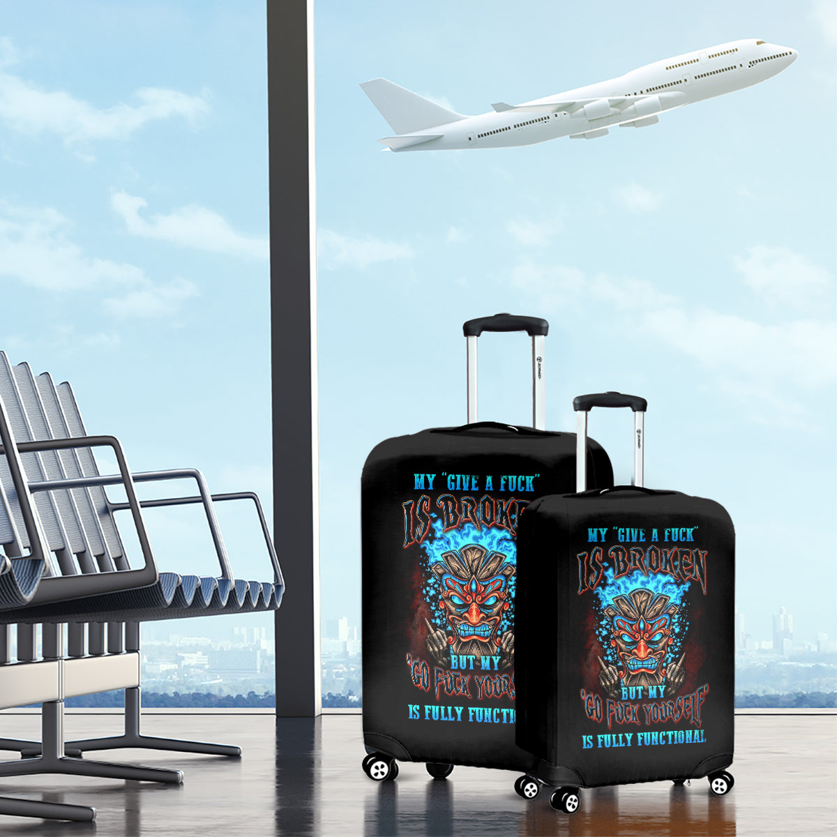 Tiki Skull Luggage Cover I Give A Fuck Is Broken But My Go Fuck Yourself - Wonder Print Shop
