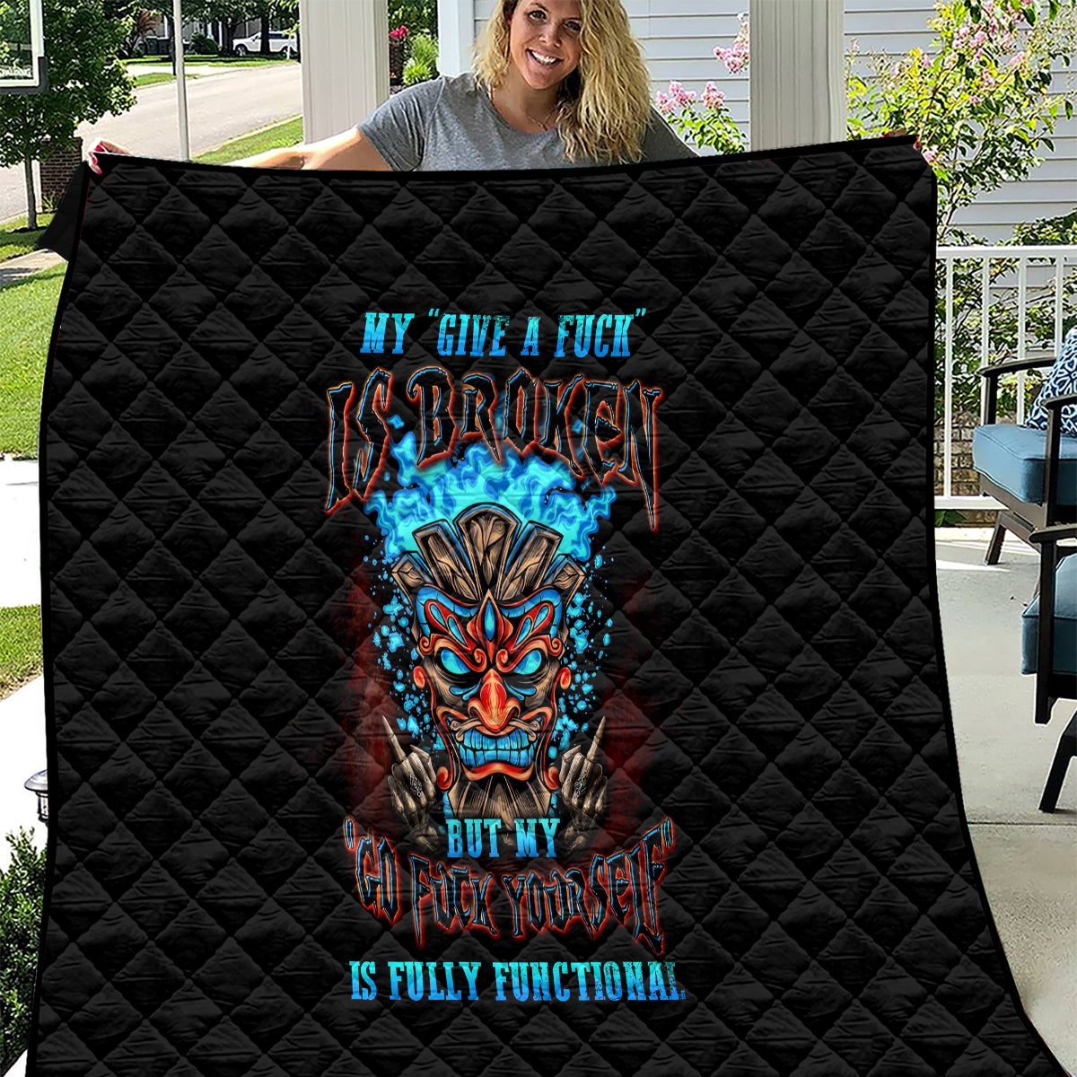 Tiki Skull Quilt I Give A Fuck Is Broken But My Go Fuck Yourself - Wonder Print Shop