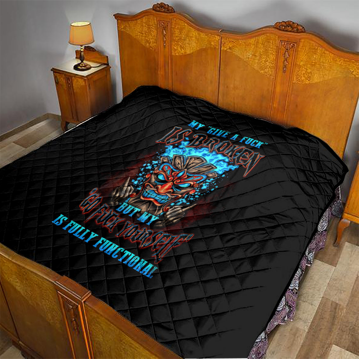 Tiki Skull Quilt I Give A Fuck Is Broken But My Go Fuck Yourself - Wonder Print Shop