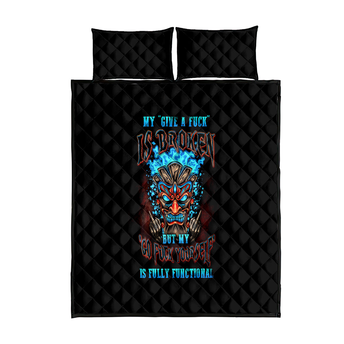Tiki Skull Quilt Bed Set I Give A Fuck Is Broken But My Go Fuck Yourself - Wonder Print Shop