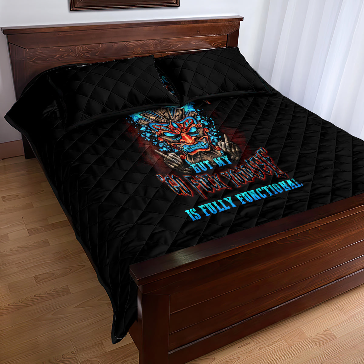 Tiki Skull Quilt Bed Set I Give A Fuck Is Broken But My Go Fuck Yourself - Wonder Print Shop
