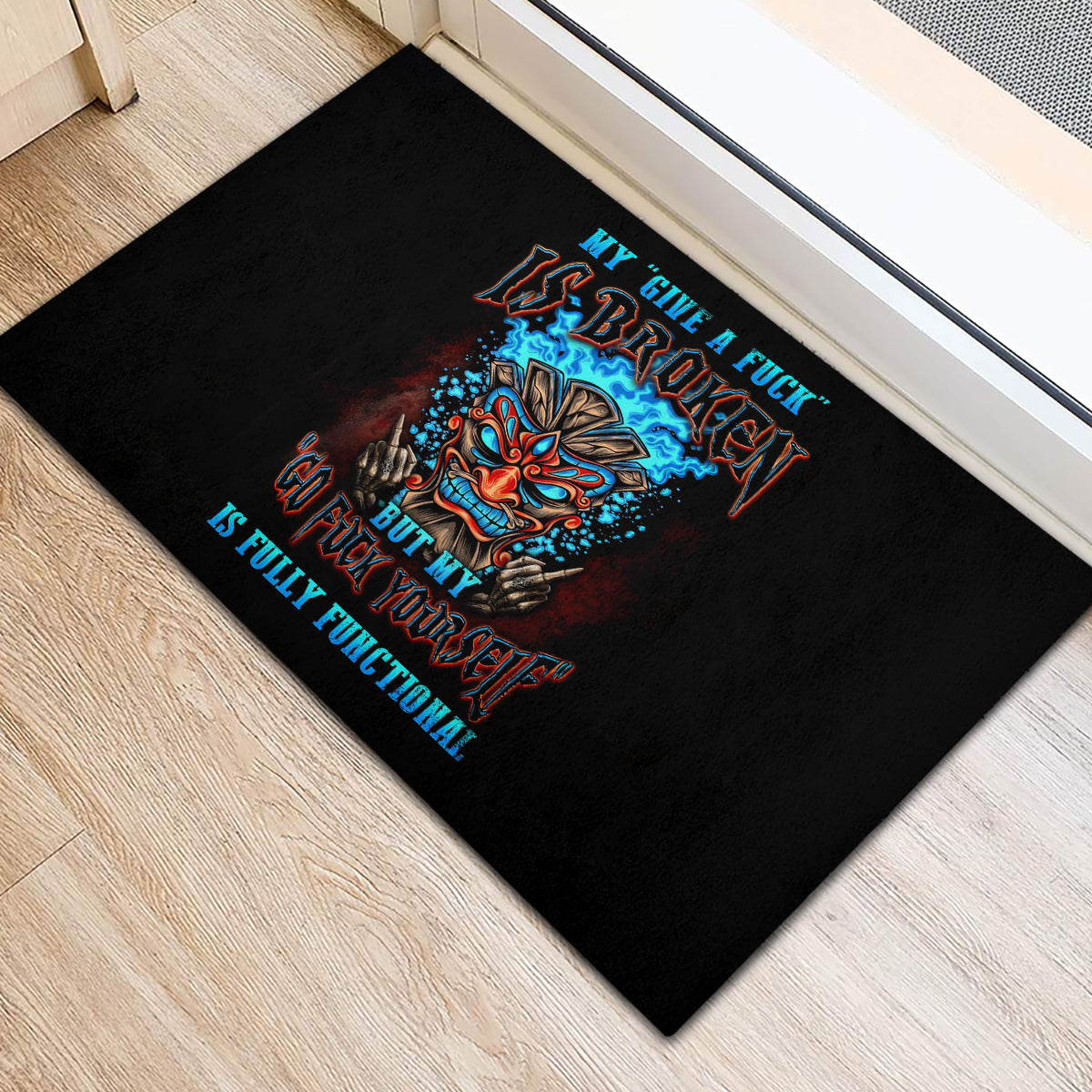 Tiki Skull Rubber Doormat I Give A Fuck Is Broken But My Go Fuck Yourself - Wonder Print Shop