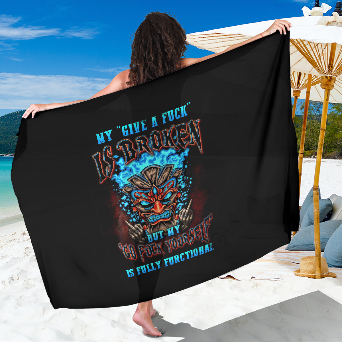 Tiki Skull Sarong I Give A Fuck Is Broken But My Go Fuck Yourself - Wonder Print Shop
