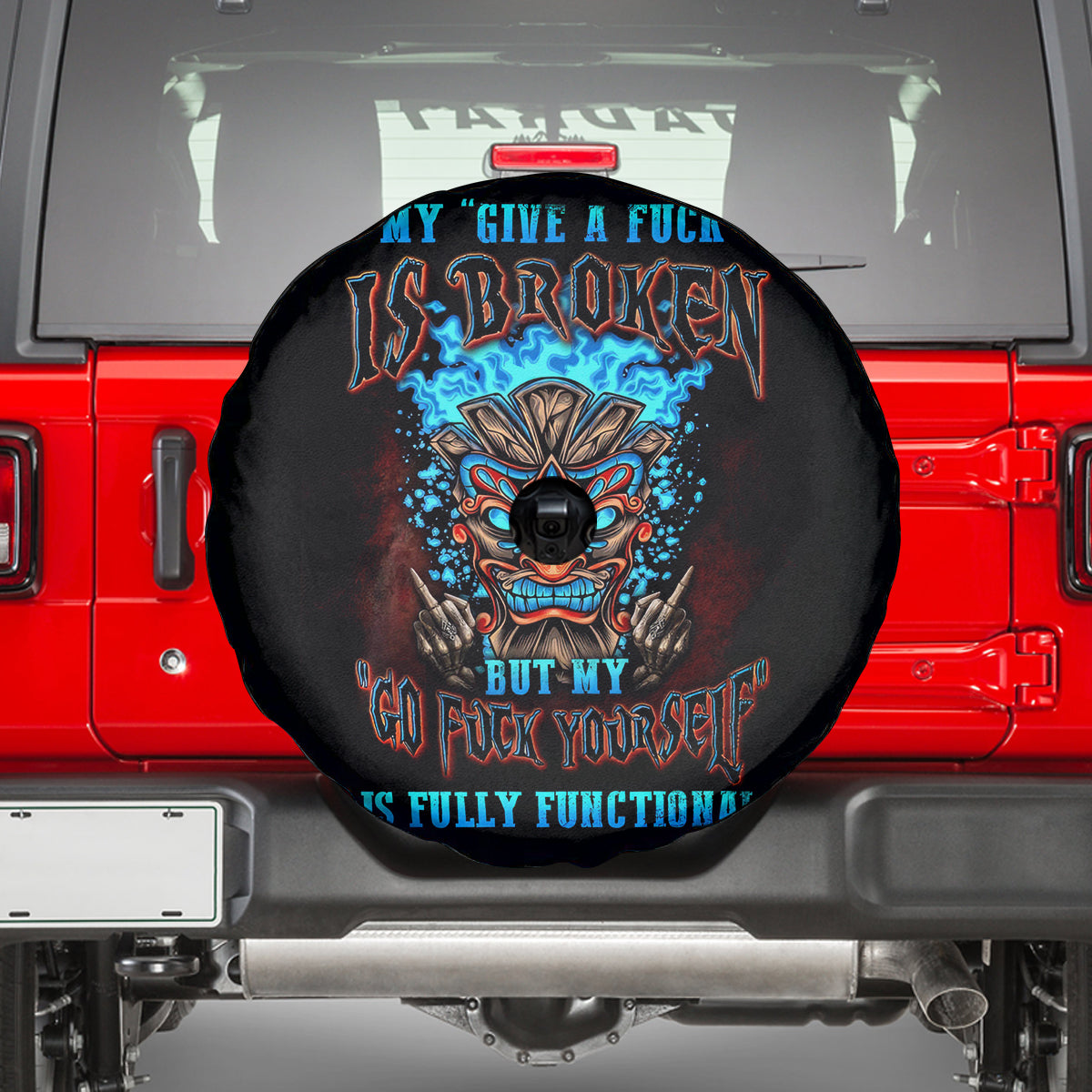 Tiki Skull Spare Tire Cover I Give A Fuck Is Broken But My Go Fuck Yourself - Wonder Print Shop