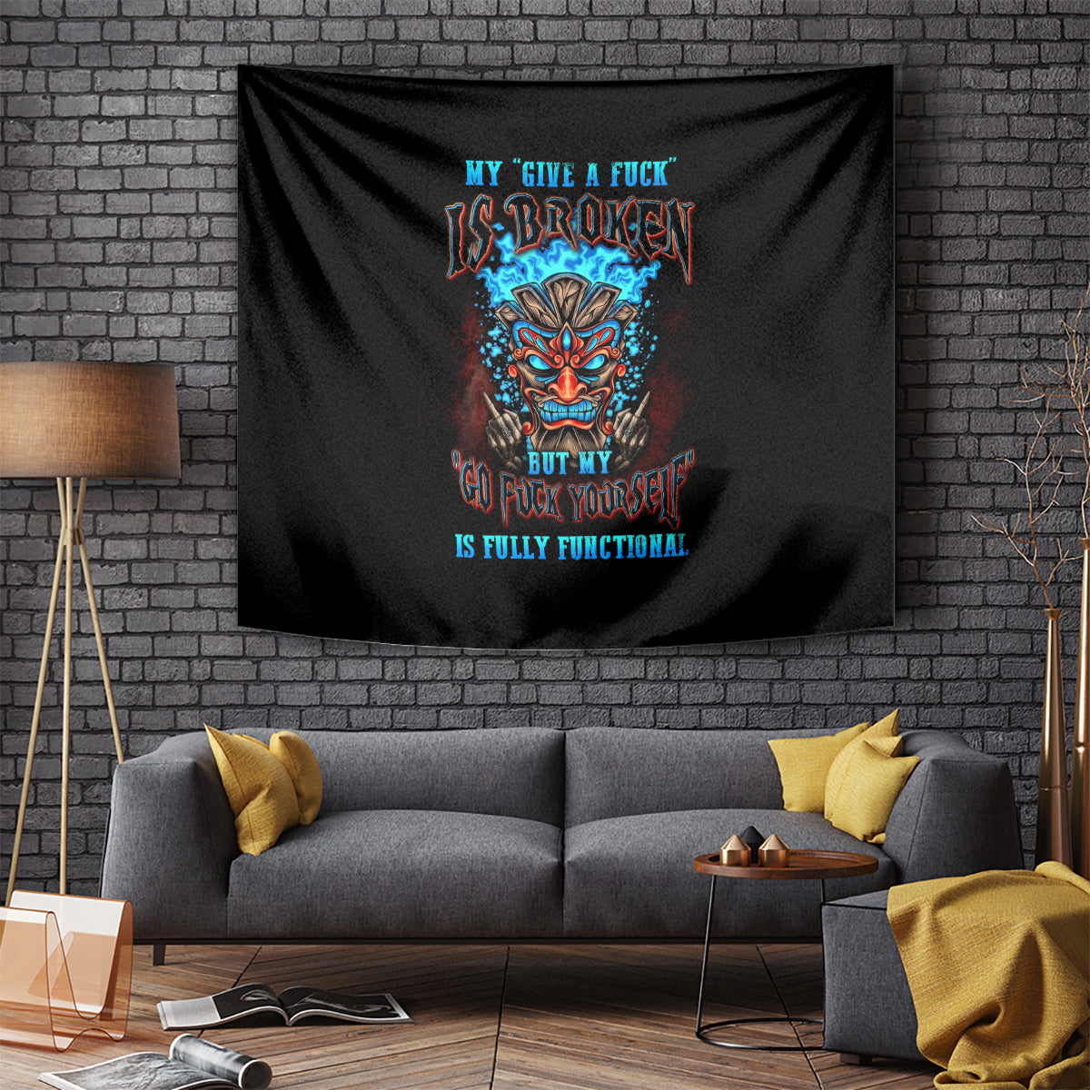 Tiki Skull Tapestry I Give A Fuck Is Broken But My Go Fuck Yourself - Wonder Print Shop