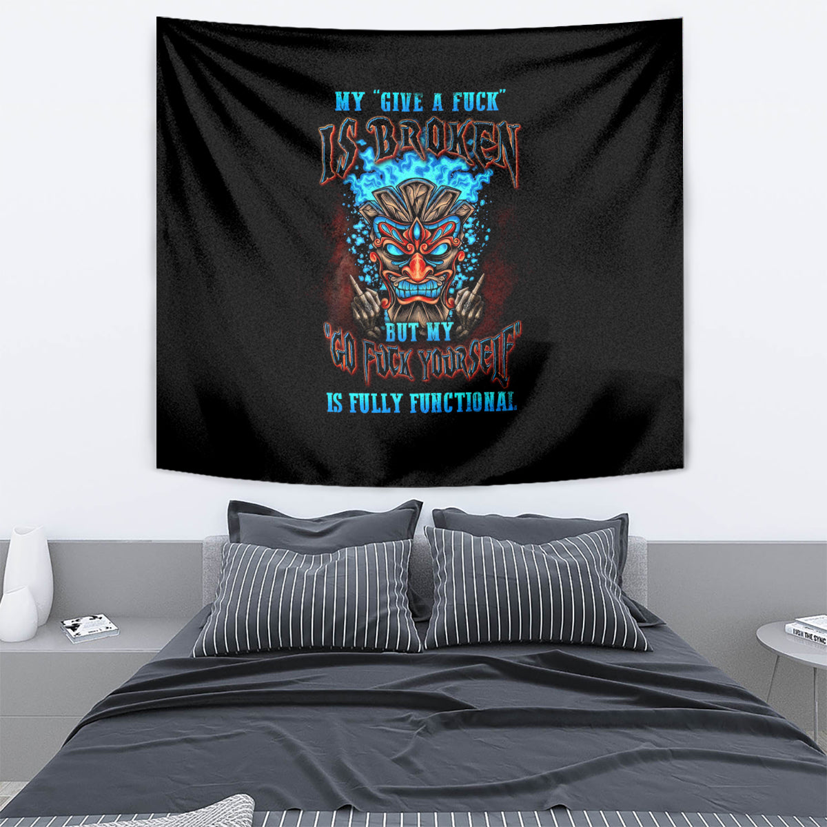Tiki Skull Tapestry I Give A Fuck Is Broken But My Go Fuck Yourself - Wonder Print Shop