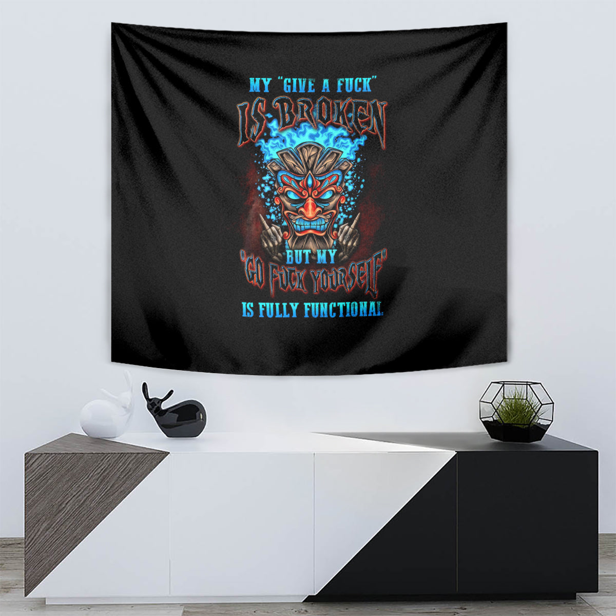 Tiki Skull Tapestry I Give A Fuck Is Broken But My Go Fuck Yourself - Wonder Print Shop