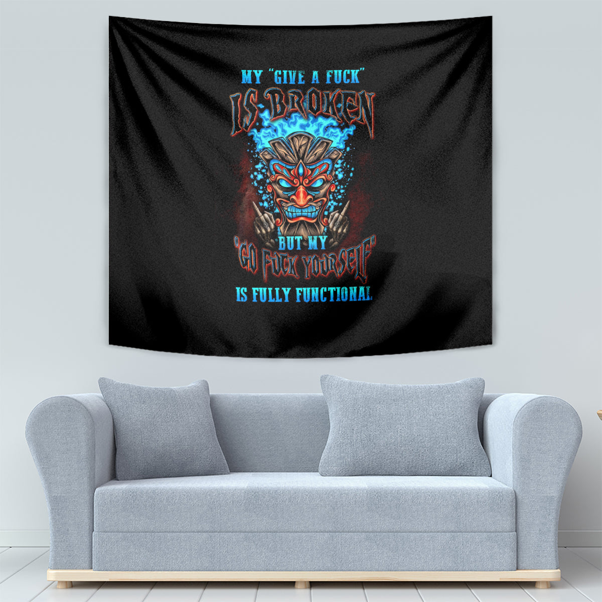 Tiki Skull Tapestry I Give A Fuck Is Broken But My Go Fuck Yourself - Wonder Print Shop