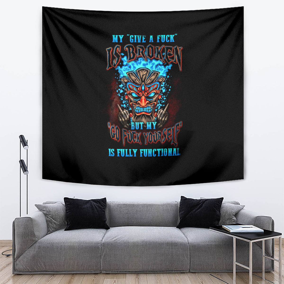 Tiki Skull Tapestry I Give A Fuck Is Broken But My Go Fuck Yourself - Wonder Print Shop