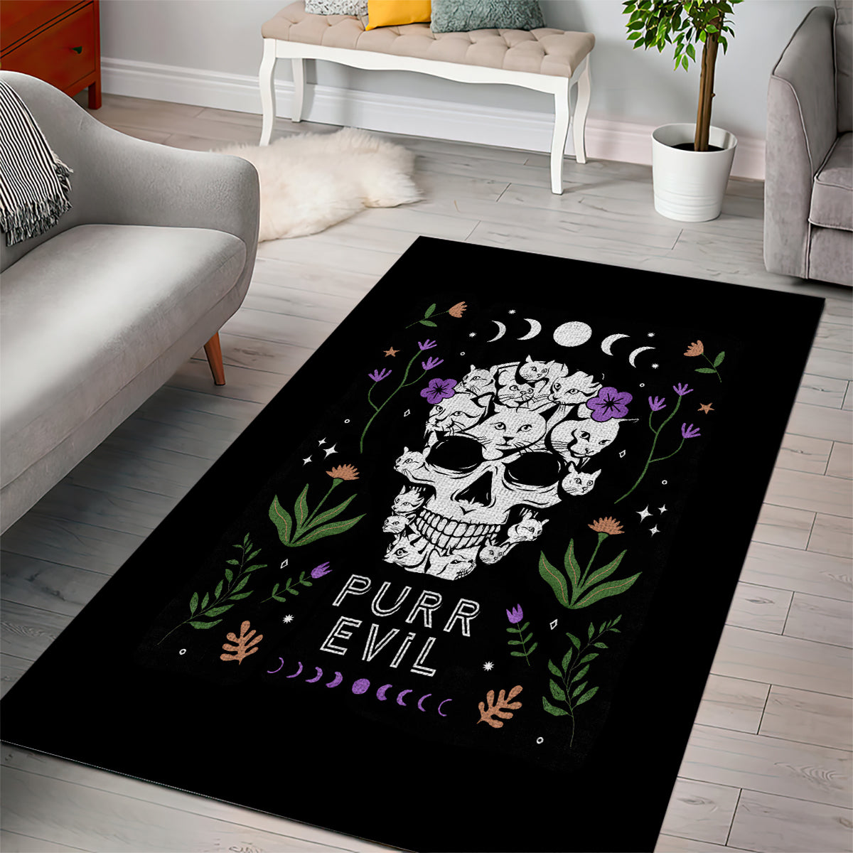 Cat Skull Area Rug Purr Evill - Wonder Print Shop