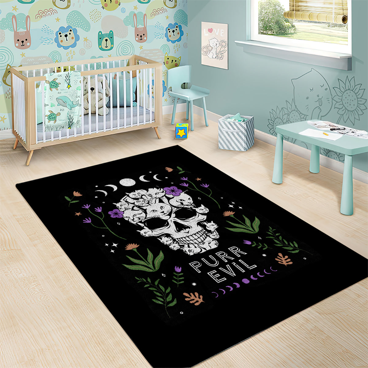 Cat Skull Area Rug Purr Evill - Wonder Print Shop