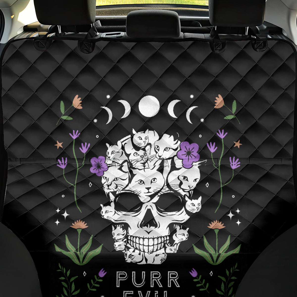 Cat Skull Back Car Seat Cover Purr Evill - Wonder Print Shop