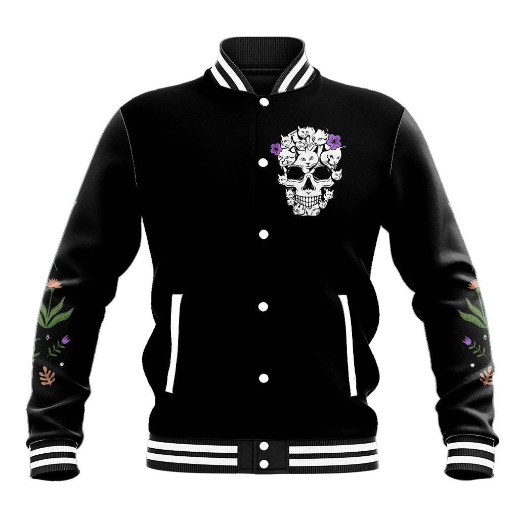 Cat Skull Baseball Jacket Purr Evill - Wonder Print Shop