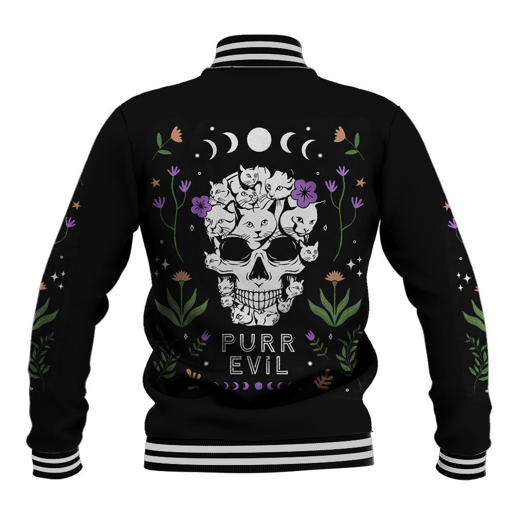 Cat Skull Baseball Jacket Purr Evill - Wonder Print Shop
