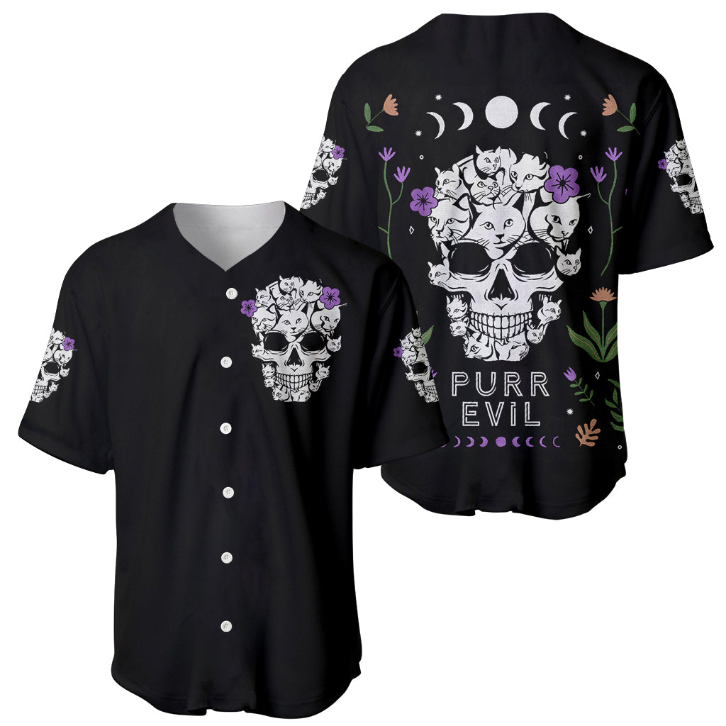 Cat Skull Baseball Jersey Purr Evill - Wonder Print Shop