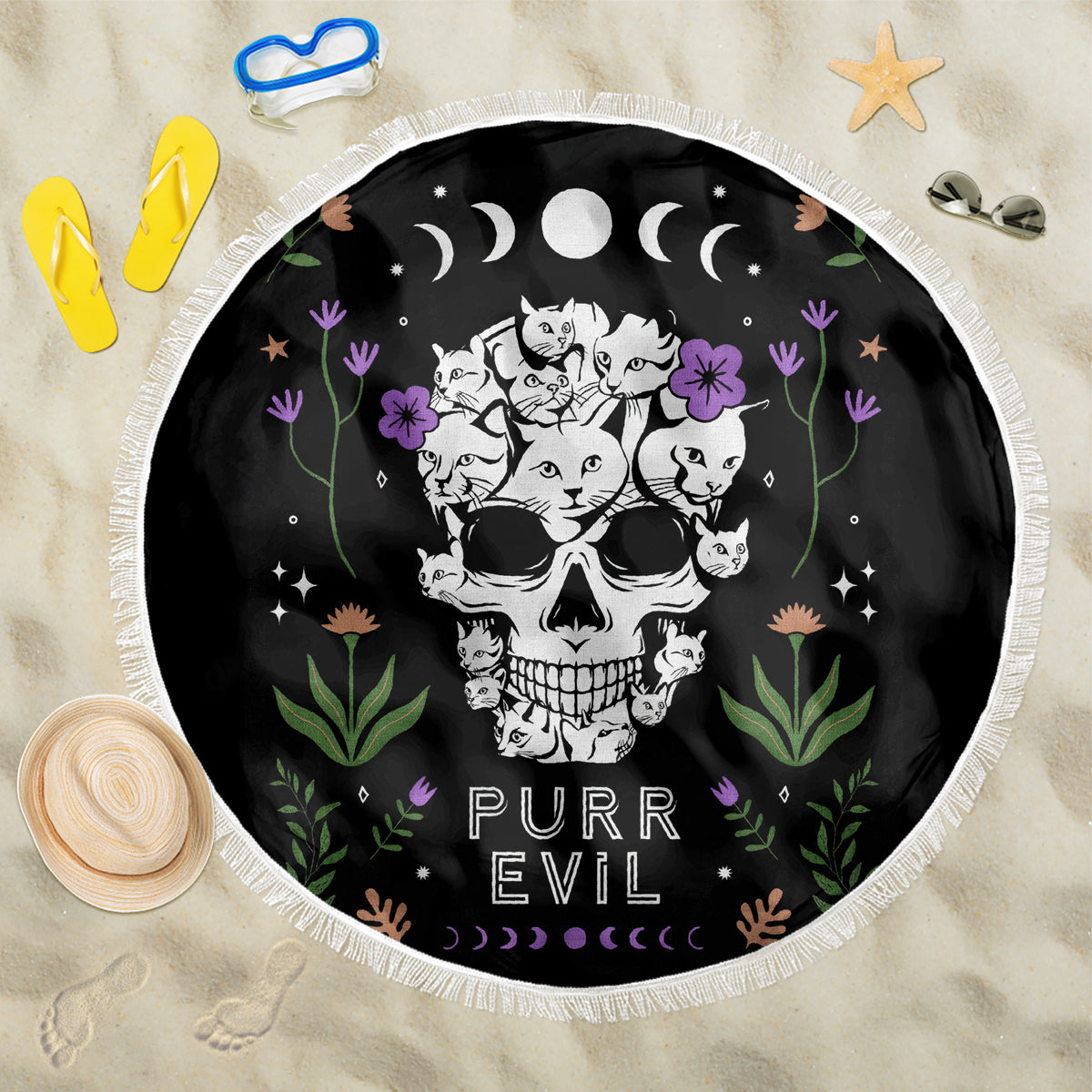 Cat Skull Beach Blanket Purr Evill - Wonder Print Shop