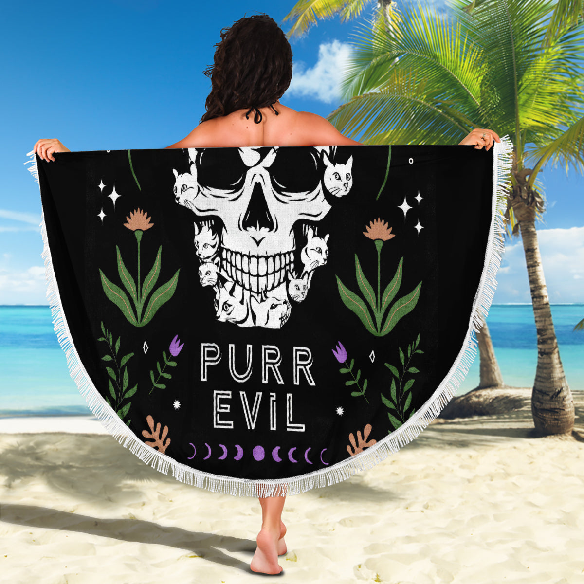 Cat Skull Beach Blanket Purr Evill - Wonder Print Shop